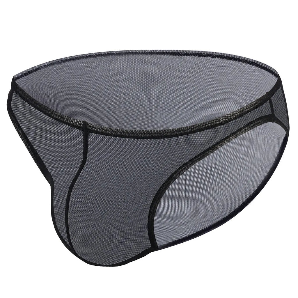 Men's black quick-dry nylon briefs with a low-waisted triangle cut on a white background.
