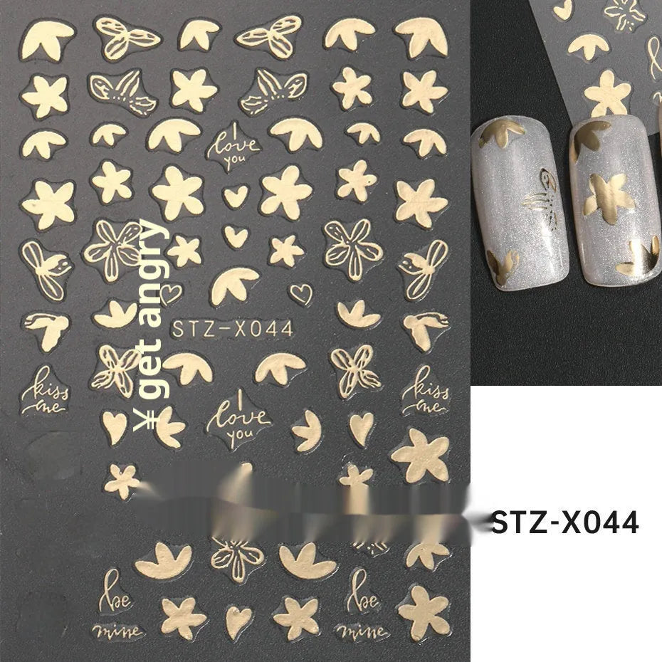 Black and silver stripe nail art sticker with a love pattern design on a plastic sheet.