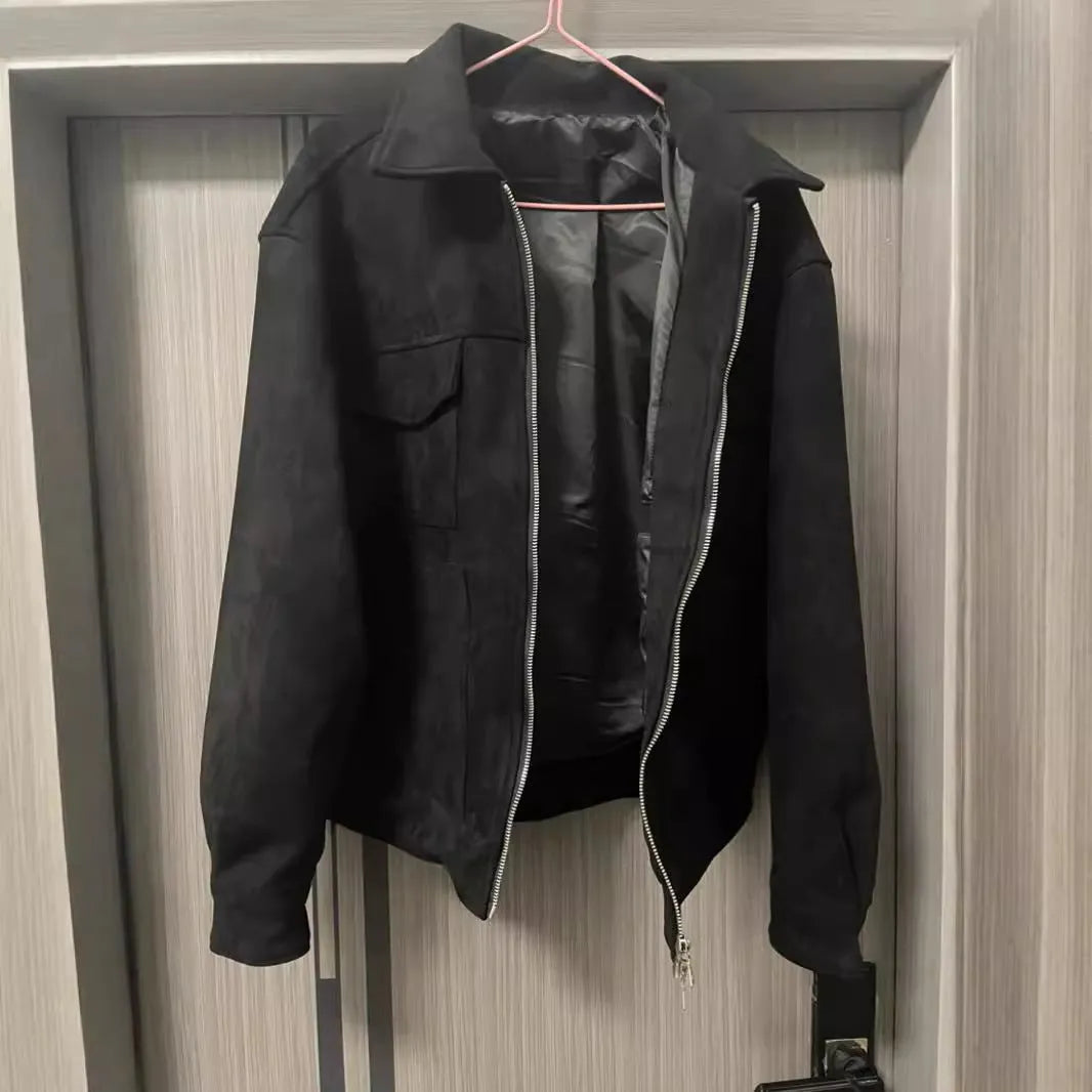 Thickened slim fit jacket coat with a large zippered pocket, shown in camel colour