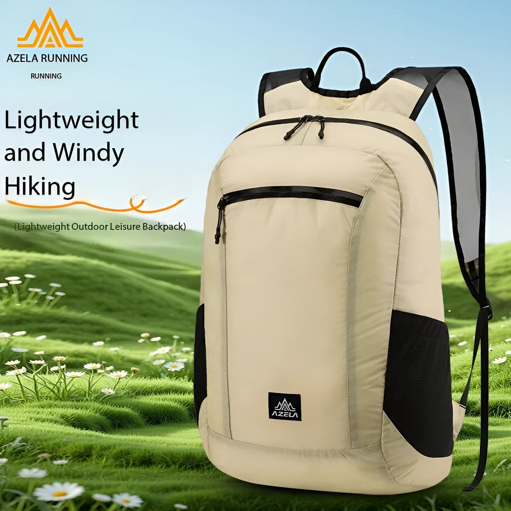 AZELA lightweight white hiking backpack with multiple pockets and breathable mesh straps for outdoor use