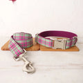 Mint green polyester dog collar and matching lead set shown in five available sizes