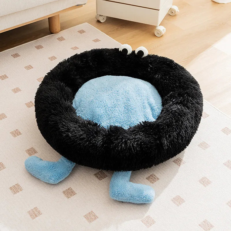 Plush pet kennel sleeping mat in blue, pink, or yellow with four size options