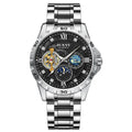 Men's automatic mechanical watch with waterproof and luminous features, rose gold case and black starry sky dial
