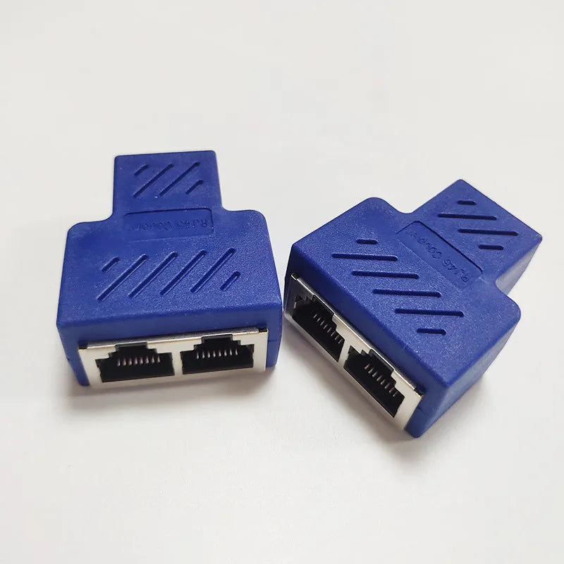 RJ45 network three-way tee splitter adapter in white, one to two Ethernet cable separator with injection moulded housing