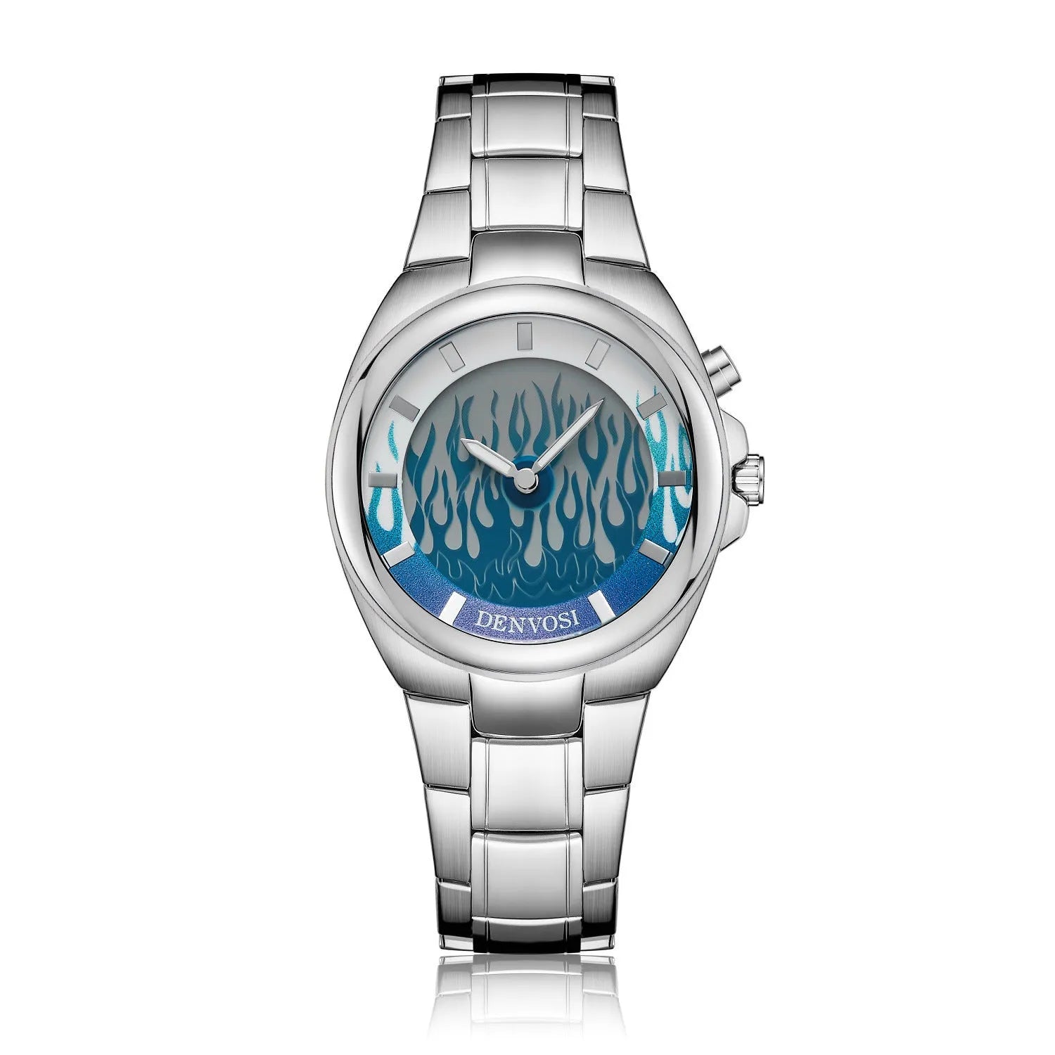Y2K vintage style digital watch with dual display showing red dial and alloy strap with stainless steel buckle