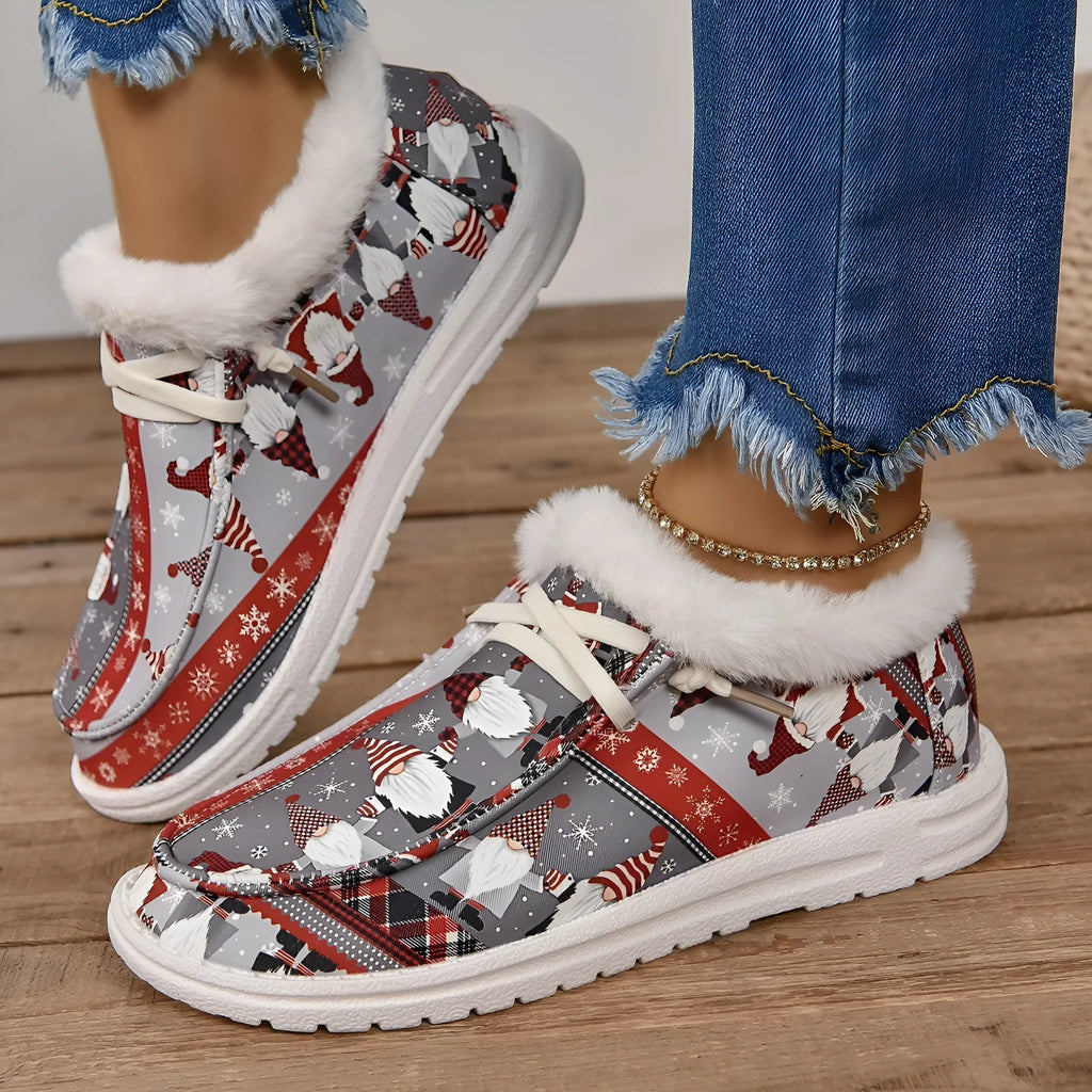 Colour block low-top winter boots for women with cotton lining and chunky heel, available in large sizes