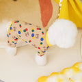Beige dog clothing with colourful ball bear print, cotton spandex casual pet clothes