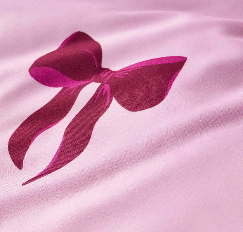 Bow pattern digital print bedding set with bowknot design on chemical fibre duvet cover and pillowcases