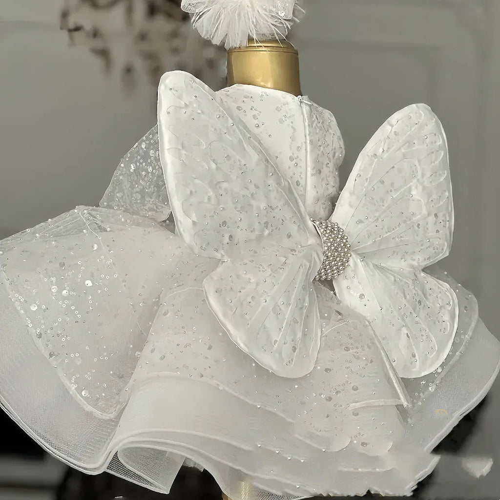 White polyester princess dress for girls with hair accessory, suitable height 80-140cm