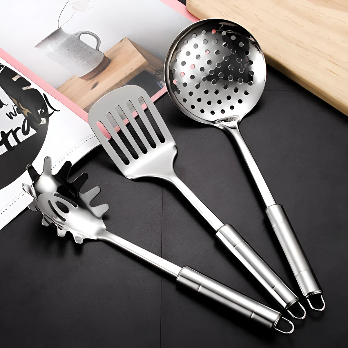 201 stainless steel anti-scalding kitchenware set with six tools including colander and stir-fried shovel