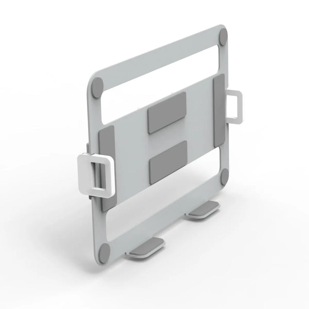 Black laptop mechanical arm bracket with lifting mechanism on a desk