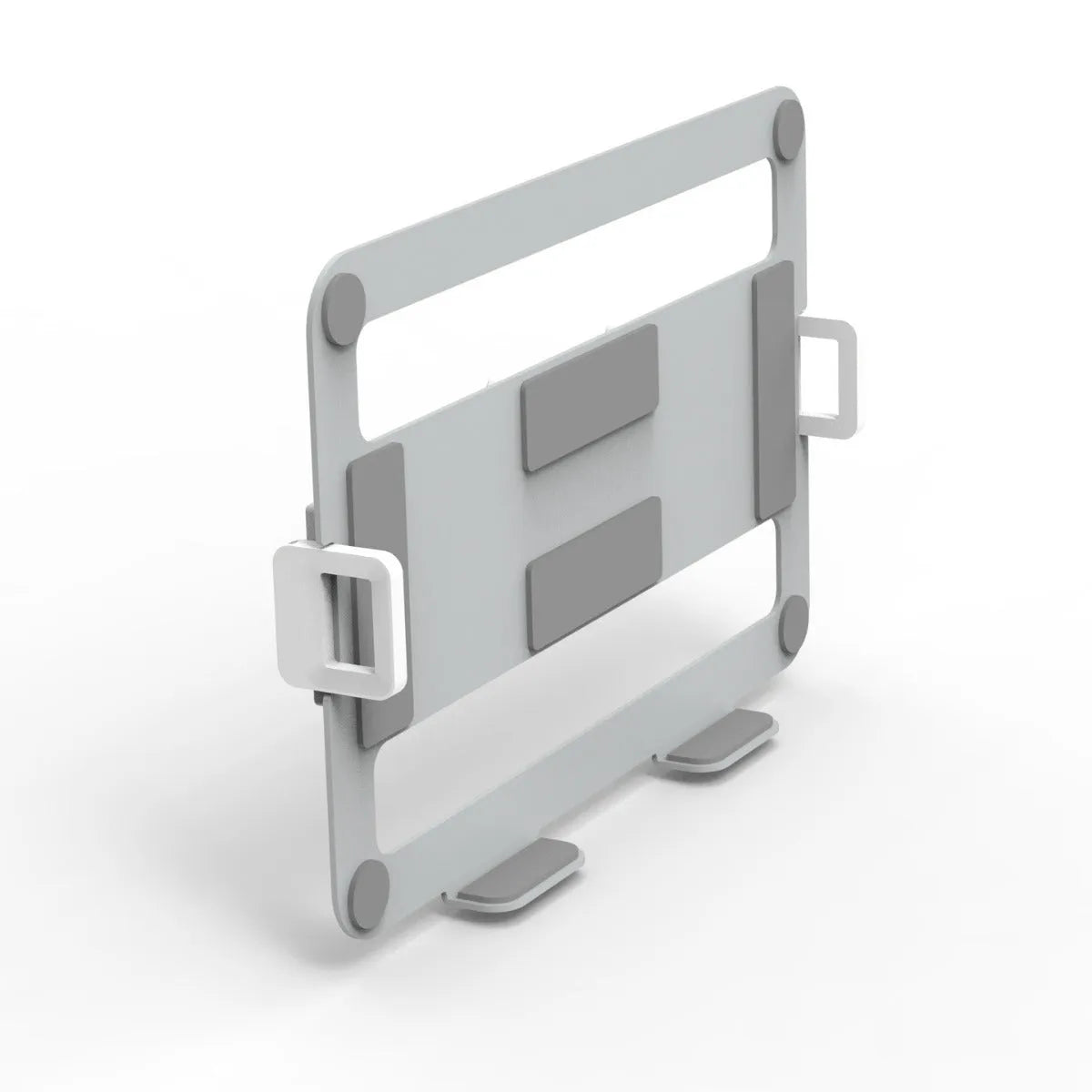 Black laptop mechanical arm bracket with lifting mechanism on a desk