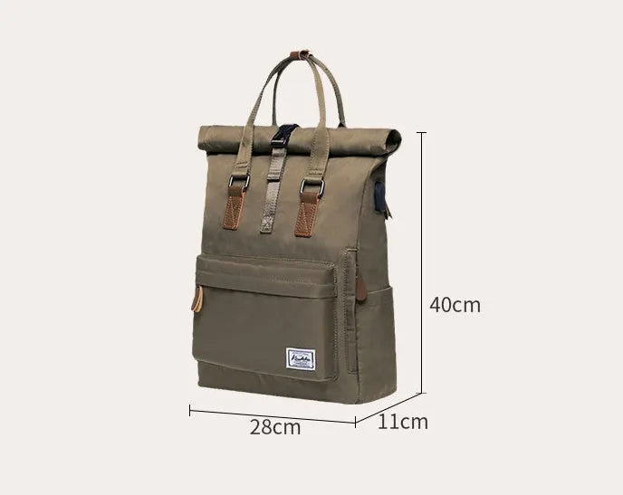 Casual black polyester backpack with a cover flap, shown with a laptop pocket and internal organisation.