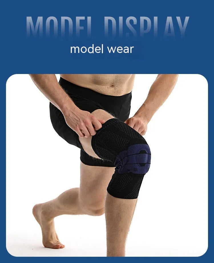 Adult basketball knee pads in nylon and spandex, sizes S M L XL, black and blue or grey and blue.