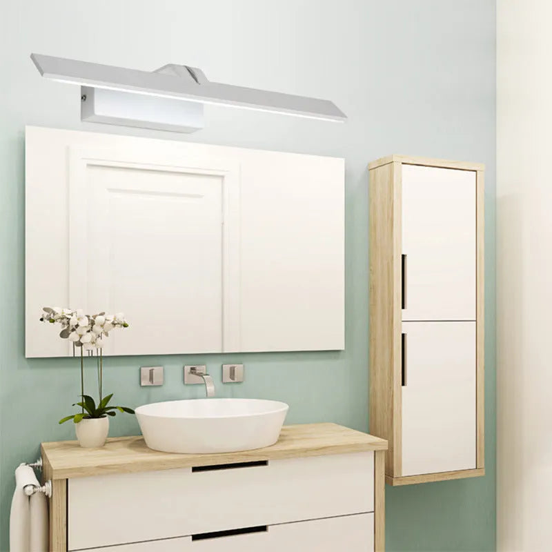 White 520mm long LED mirror headlight bar for bathroom vanity with three light colour settings.