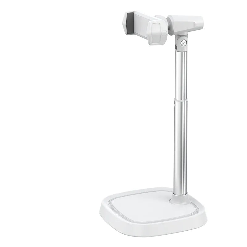 Retractable aluminium alloy phone bracket on desk with arm extended to 38cm, black colour option