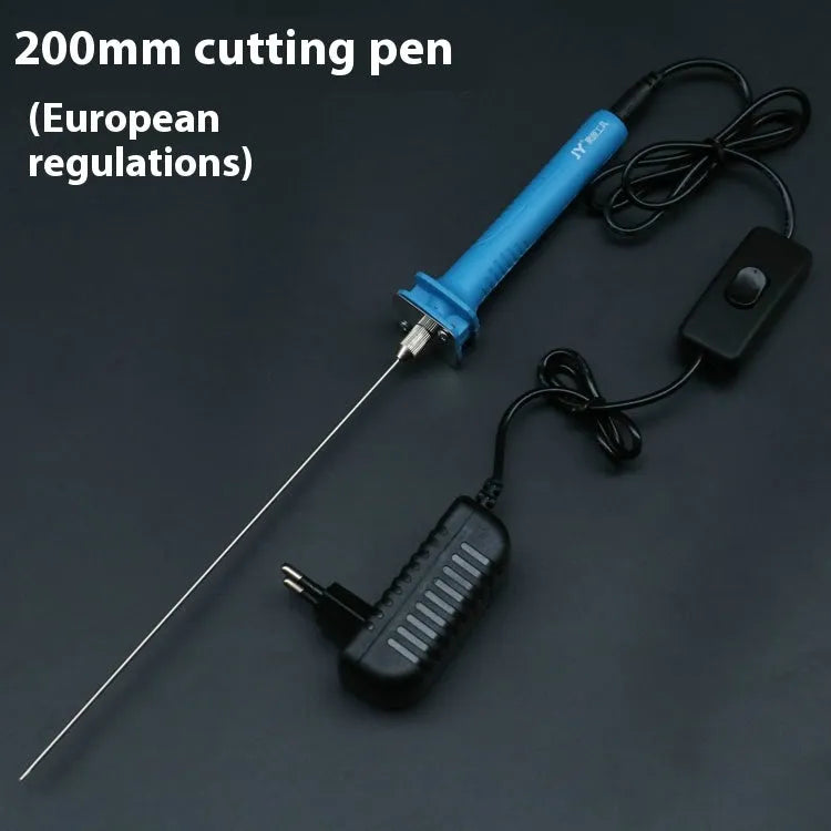Blue electric heating cutter pen with plastic handle for cutting foam and pearl cotton.