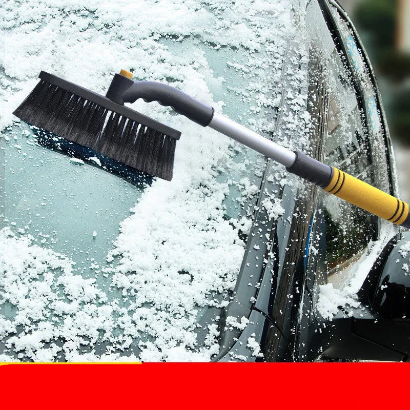 Vehicle mounted three-in-one snow shovel with telescopic handle for car windscreen clearing