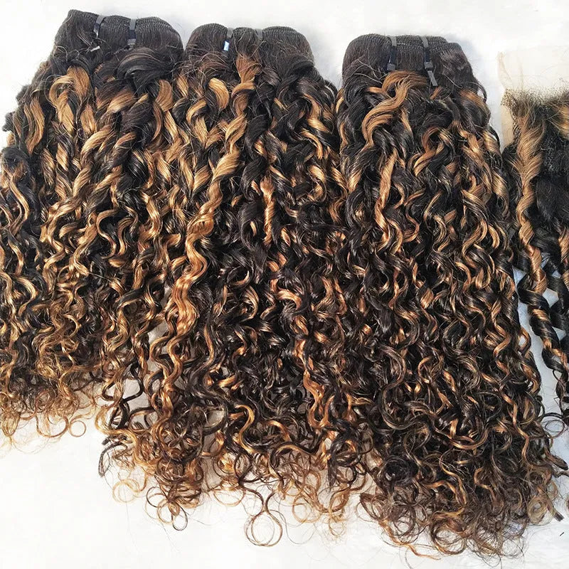 Brazilian human hair lace wig block with Qi bangs in piano colour, available in 10-24 inch sizes as bundle or 4x4 closure