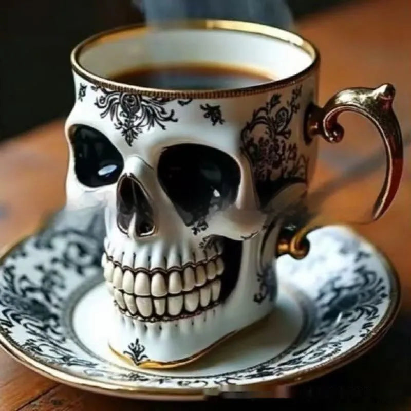 Creative Halloween cup in human skeleton design made of resin, European style, Type A with plate