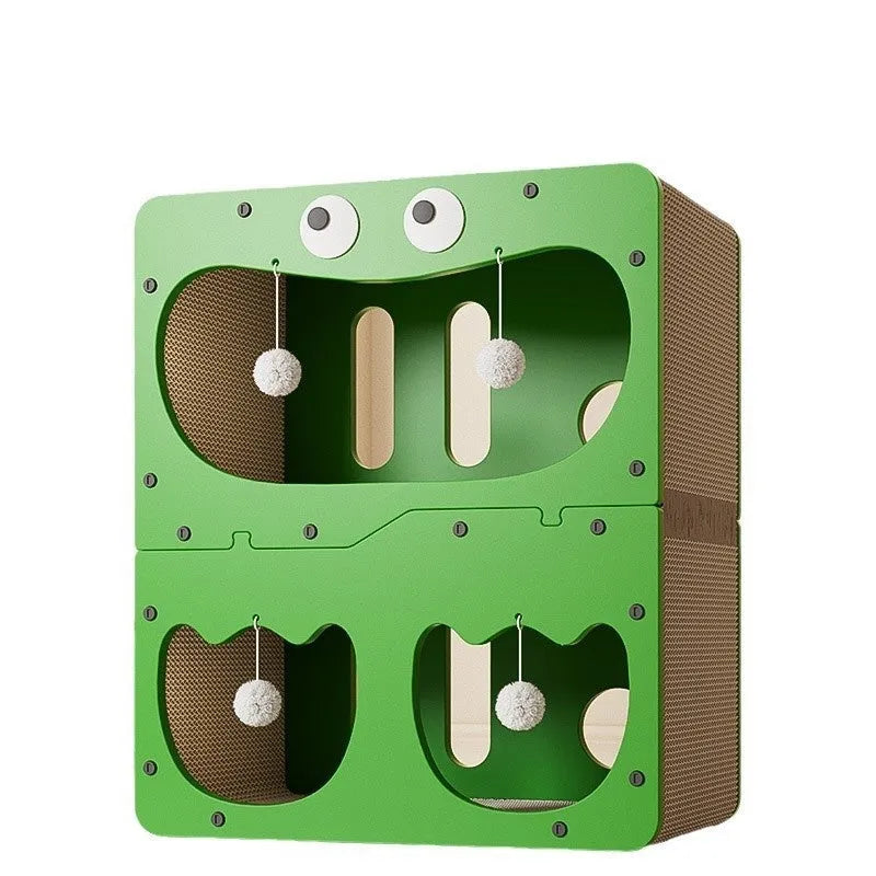 A double layer cat scratching board and nest in a cute owl design style