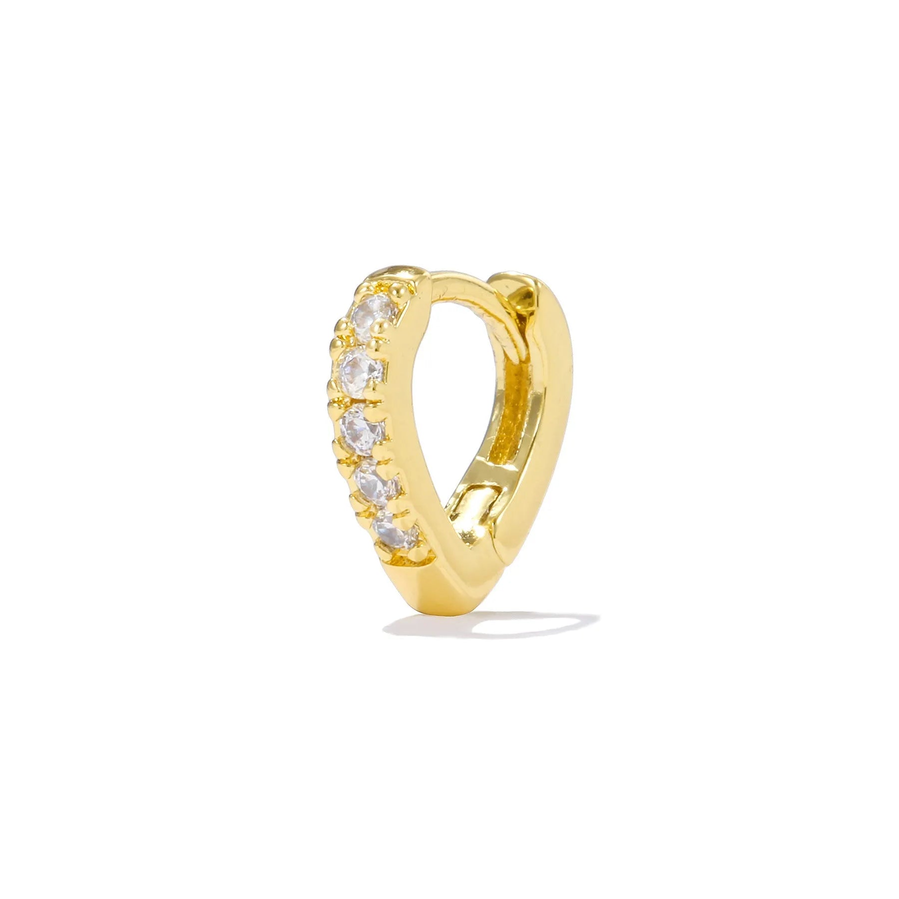 Geometric heart-shaped copper ear clip with electroplated gold finish and clip-on fitting