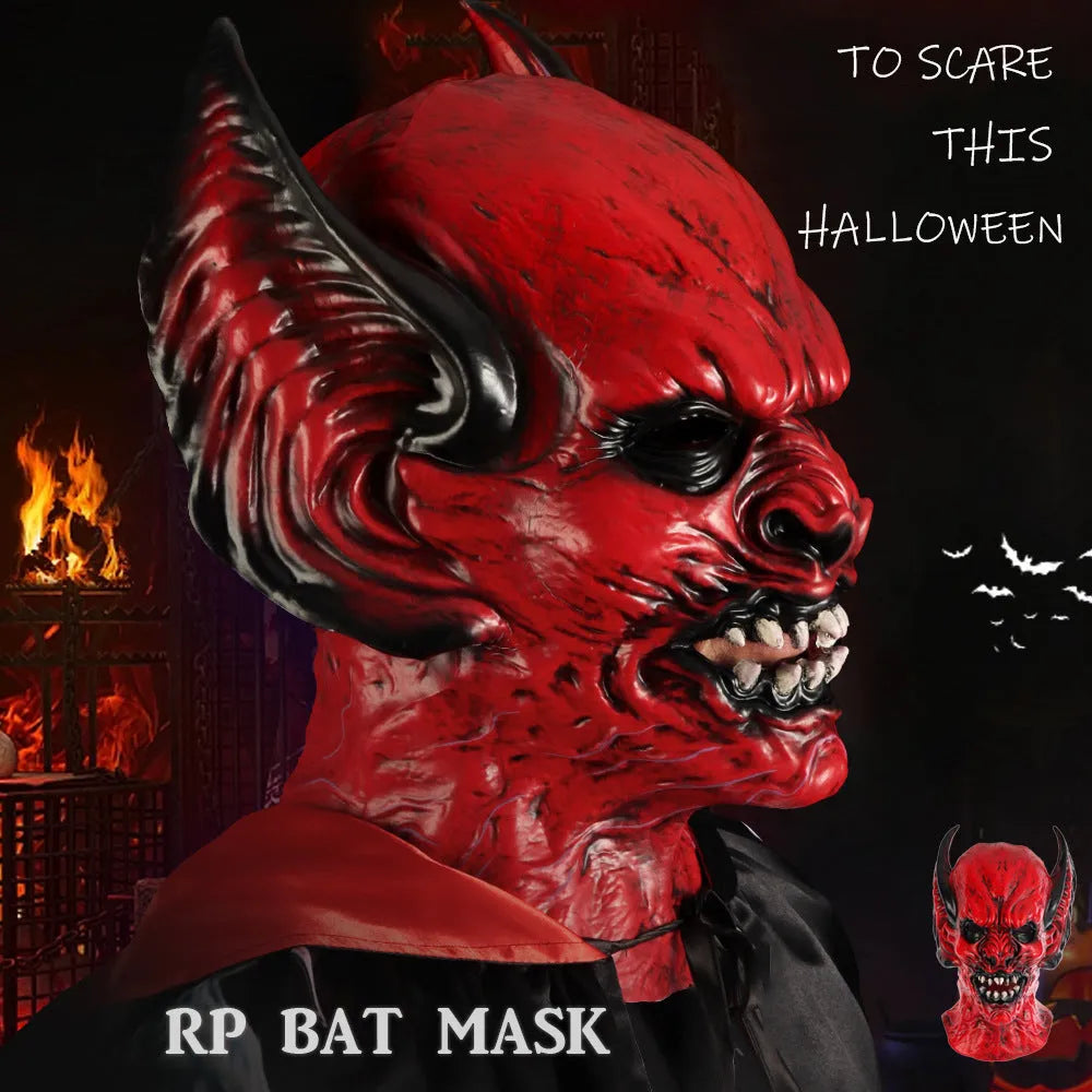 Red bat head cover horror dress up hood mask for Halloween costume events