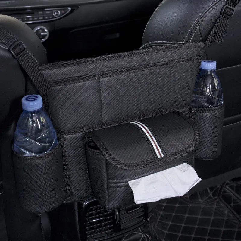 Interseat storage bag 38x24x15cm leather car tissue holder between seats black