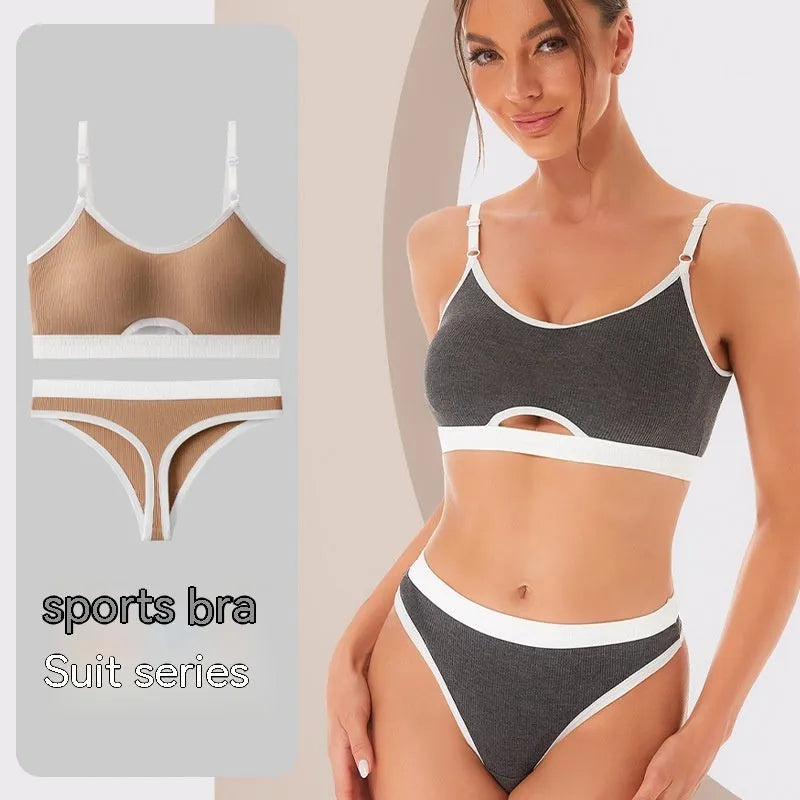 Cotton sports underwear set with underwired tube top bra and matching panties in multiple colours