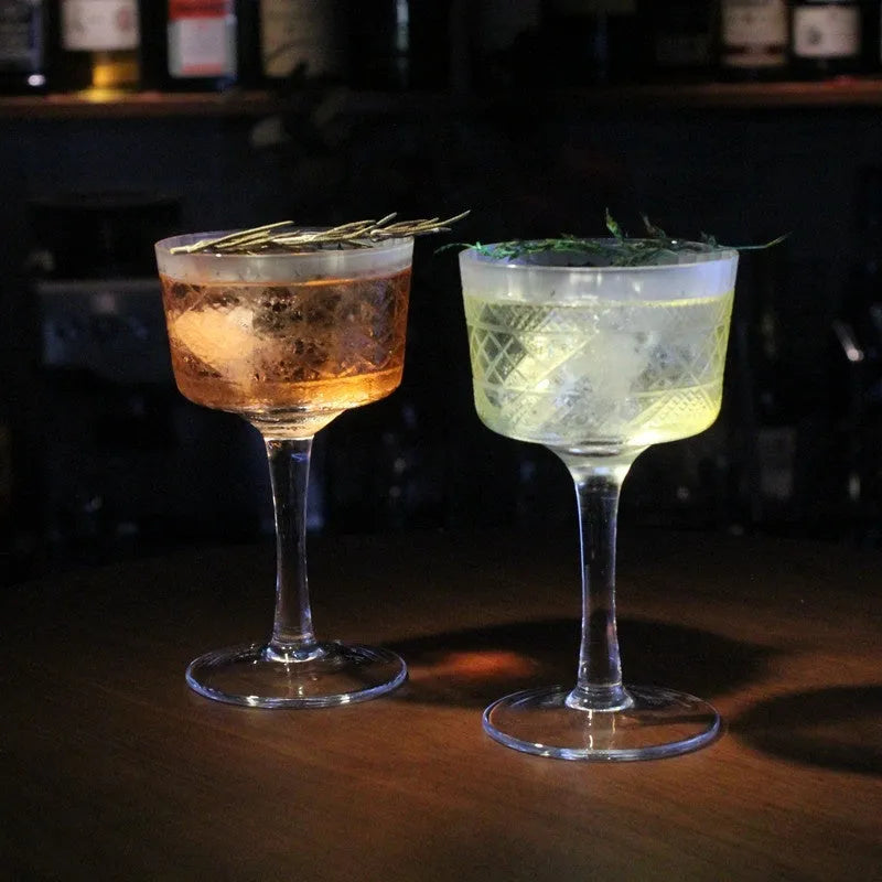 Japanese style crystal martini cup with hand-carved dragon pattern, 101-200ml capacity, retr colour options