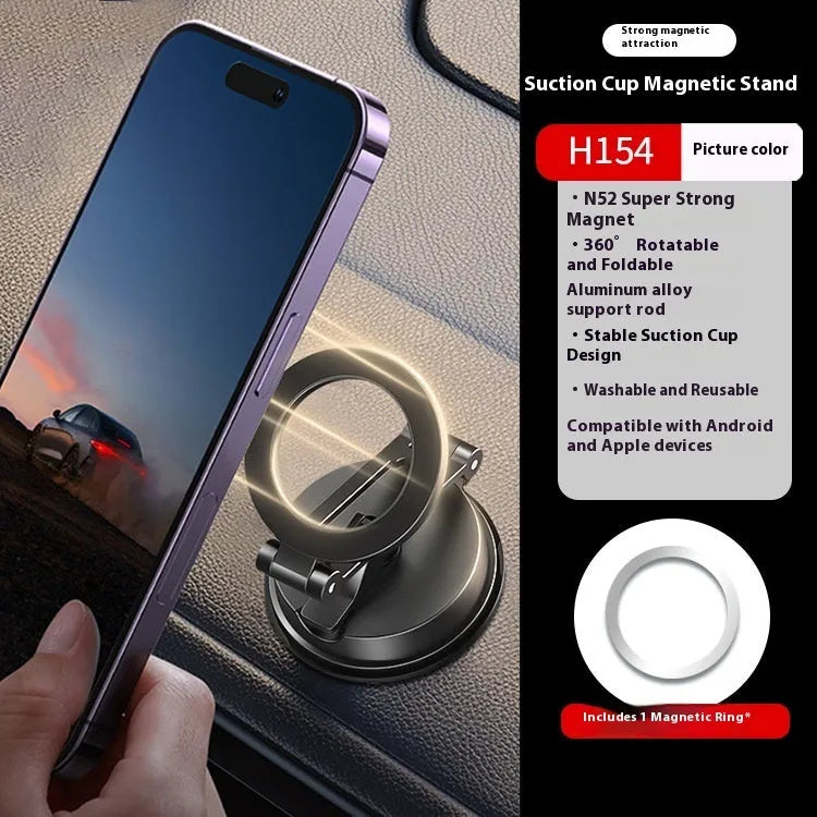 Black H154 car magnetic phone holder with suction cup mounted on a car windscreen
