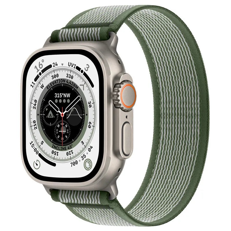 Wild diameter single ring integrated loop nylon strap for Apple Watch in multiple colours.