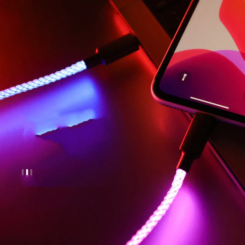 RGB super fast streamer charging data cable 1m length with Apple and Type-C connectors