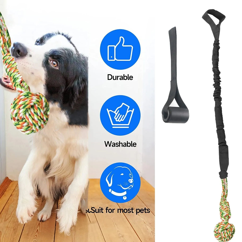 Twisted cotton rope dog toy in black, grey, or red colours for tug of war and chewing