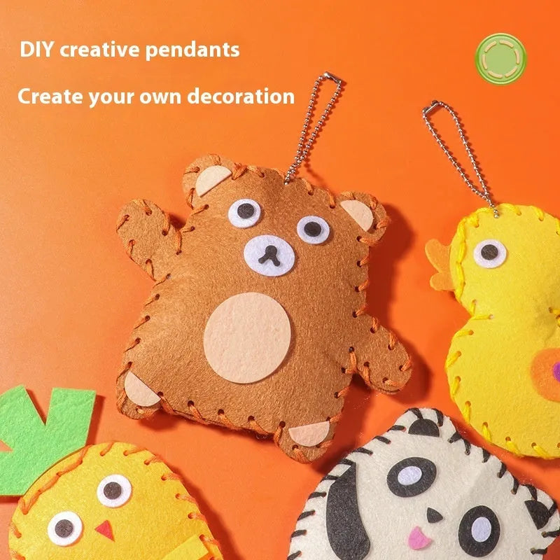 Children's non-woven handmade sewing kit with dinosaur shape and sewing tools in colour box