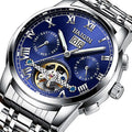 Men's waterproof luminous hollow tourbillon automatic mechanical watch with stainless steel strap and 42mm case