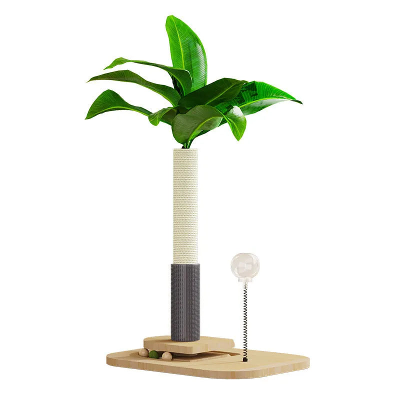 Vertical solid wood cat scratching post in a canna colour with a textured scratching surface.