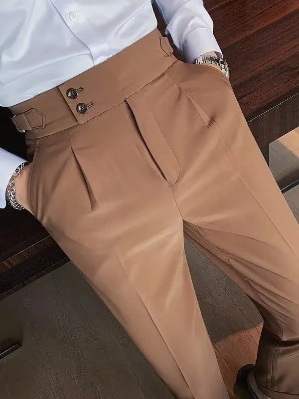 Cotton blend high waist straight leg trousers in black, shown flat