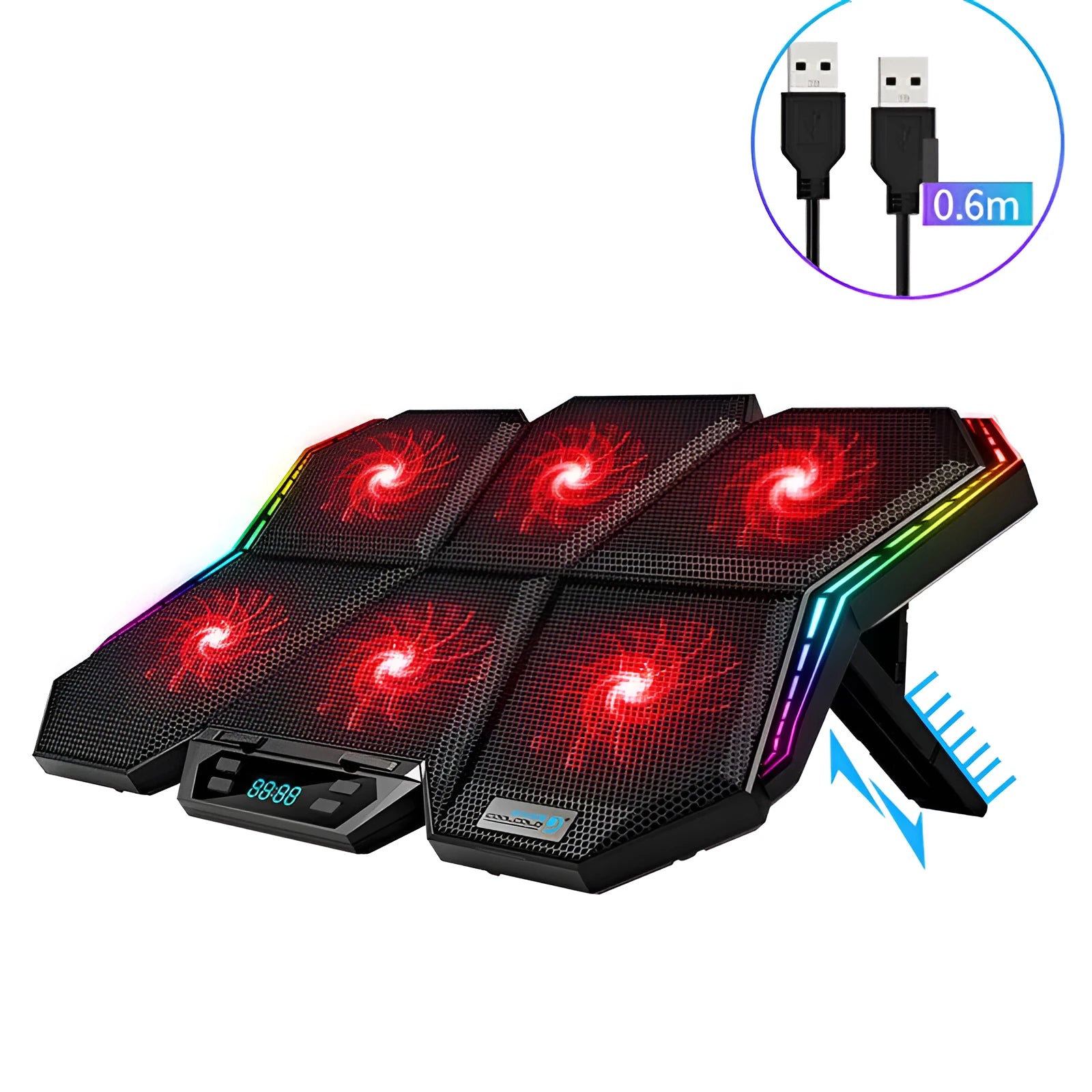 Ice Magic 6 notebook cooling pad with six black fans in a red and black plastic chassis