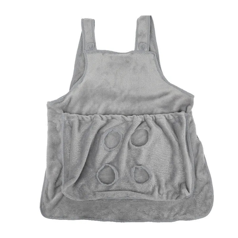 Plush pet carrier apron with adjustable neck strap and sleeping pocket for small cats and dogs
