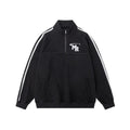 Black Hong Kong style hoodie with stand collar and long sleeves for casual sports wear