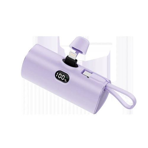 Capsule-shaped digital display power bank with folding plug in multiple colours.