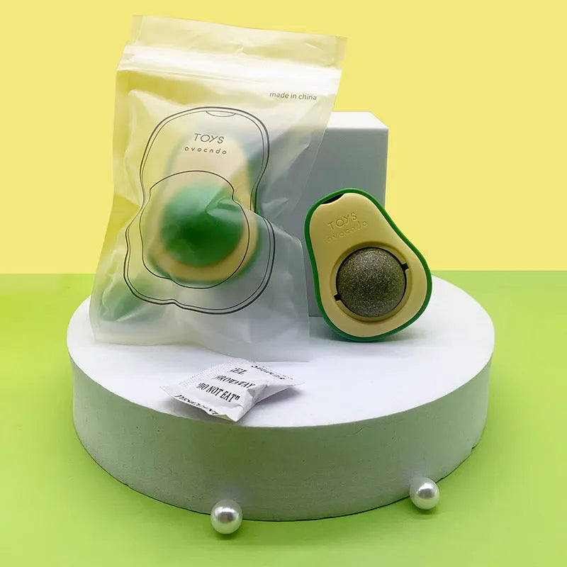Avocado cat mint multifunctional catnip toy with 360 rotating self-healing design, 27mm ABS sphere, green and white colour