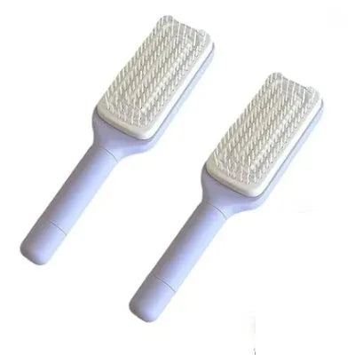 Roland purple self-cleaning hairbrush with rotating handle and anti-static massage teeth