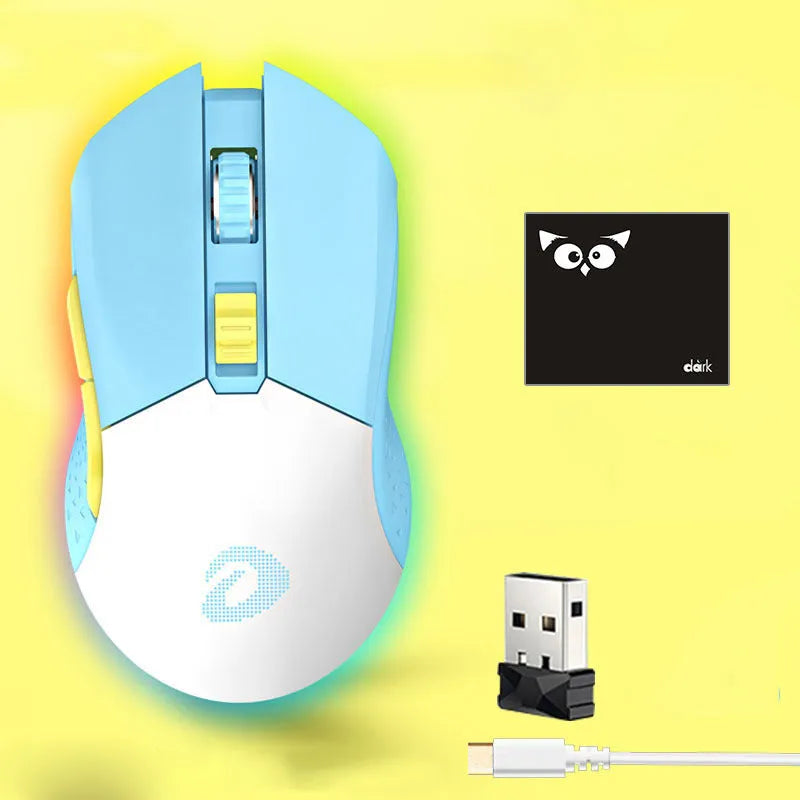 Lightweight wireless wired game mouse with USB connector and mouse pad, available in green