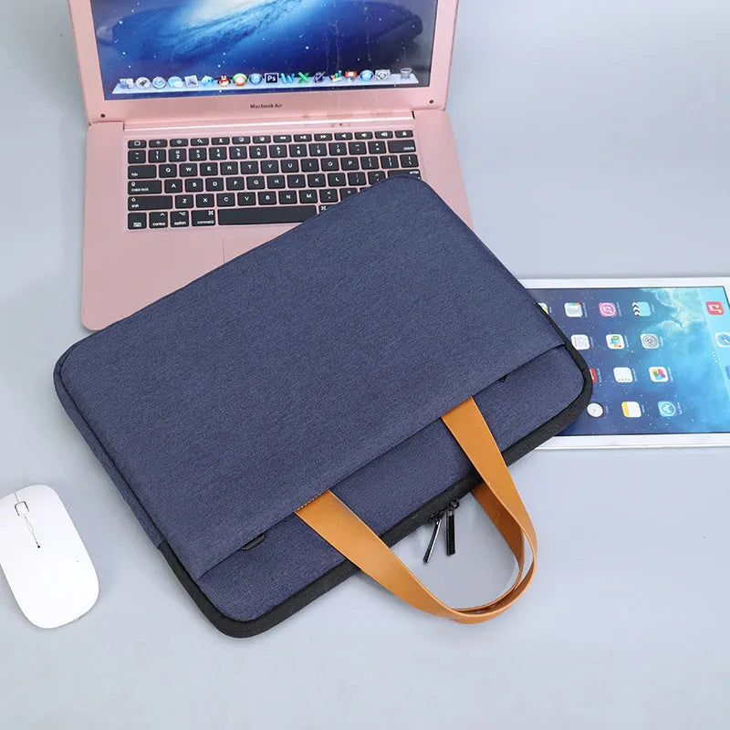 Blue Oxford fabric laptop bag horizontal square shape with zipper closure for 14 inch laptop