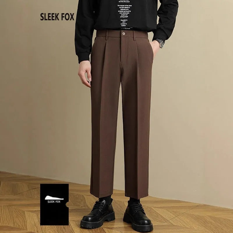 Men's polyester straight suit pants in black, draped style with straight leg, size range S to 8XL