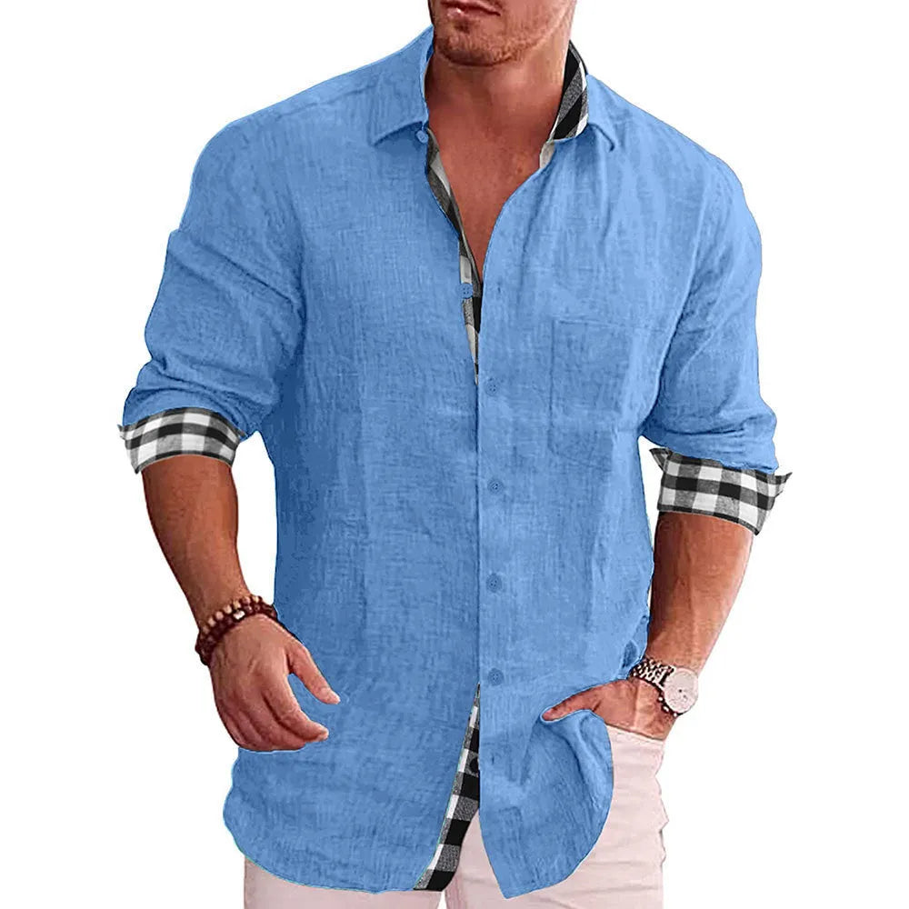 Men's long sleeve plaid cardigan shirt in cotton blend regular fit, available in multiple colours including white and black