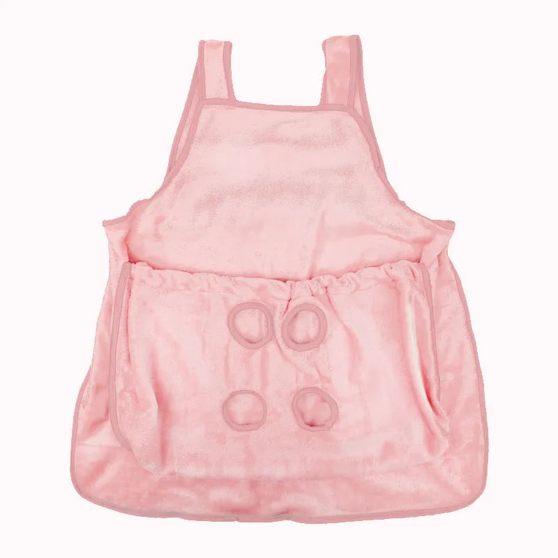 Plush pet carrier apron with adjustable neck strap and sleeping pocket for small cats and dogs