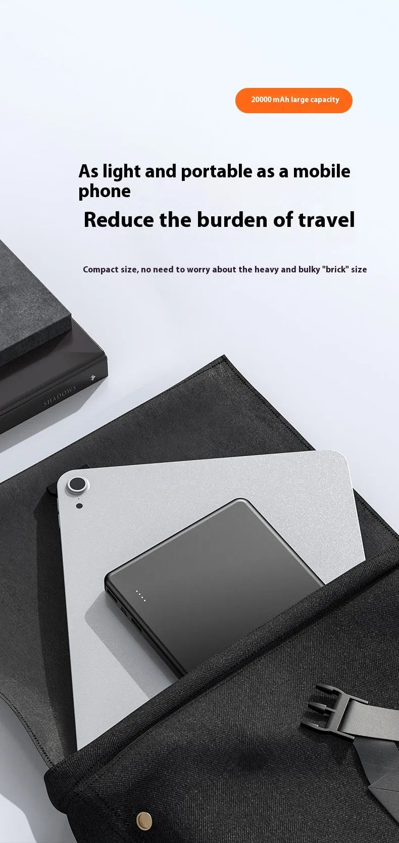 White 20000mAh portable fast charge power bank with QC3.0 graphene cell and Type-C/Micro input